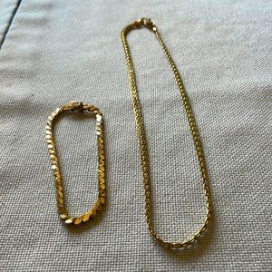 Gold Tone Necklace + Gold Plated Bracelet.